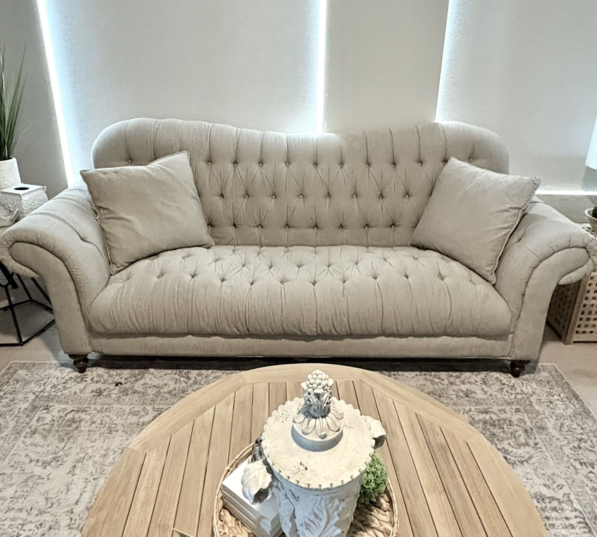 Gorgeous Linen Beige Long Sofa-SEE NOTES