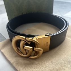 Embossed Gold Snap Black Belt 