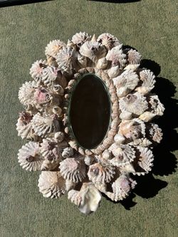 12" Round Handmade Seashell Mirror - Coastal Beach Decor