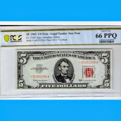 1963 $5 US Star Note PCGS 66 PPQ