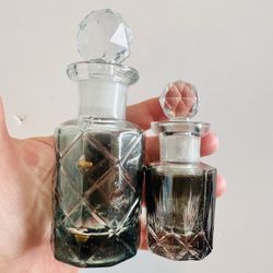 Vintage Art Deco-style perfume bottles Czech Bohemian crystal SetOf 2 Gray/Green