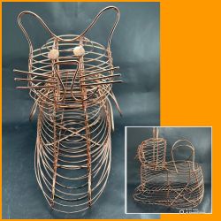 Copper Wire Cat Shape Metal Egg Basket Home Country Farmhouse Decor 11"