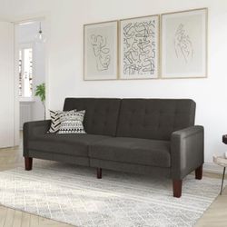 Better Homes & Gardens Porter Fabric Tufted Futon, Gray Linen 
