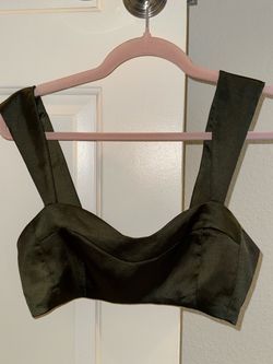 Olive Green Satin Crop Bralette Top