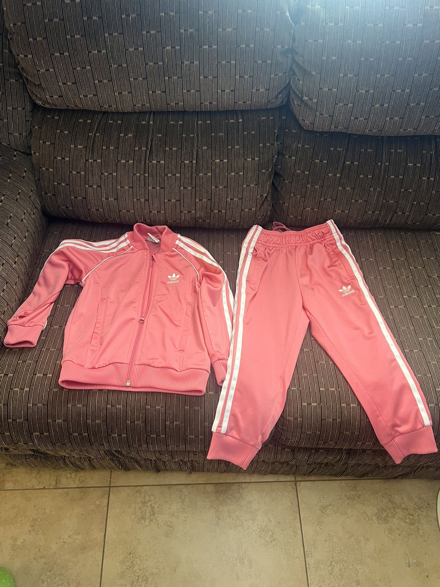 5T Girls Adidas pink track suit kids pants and top Like New