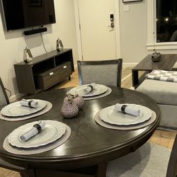 Dark Grey Wood Kitchen/ Dining Table 4 Chairs 