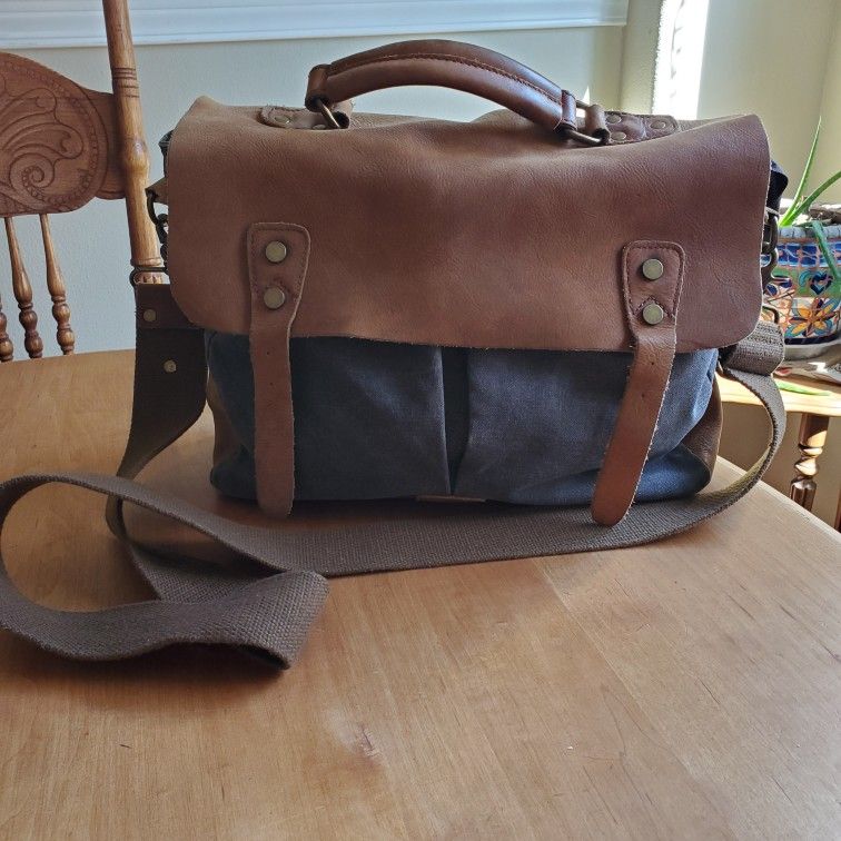 Canvas Leather Bag Briefcase Messenger Cross-body Bag Shoulder Bag Small Laptop Bag Satchel