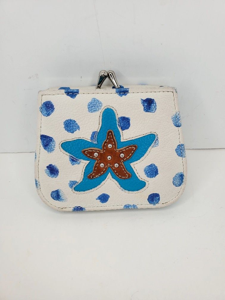 Brighton Blue Water Leather French Kiss Wallet Starfish White Nautical D32094
