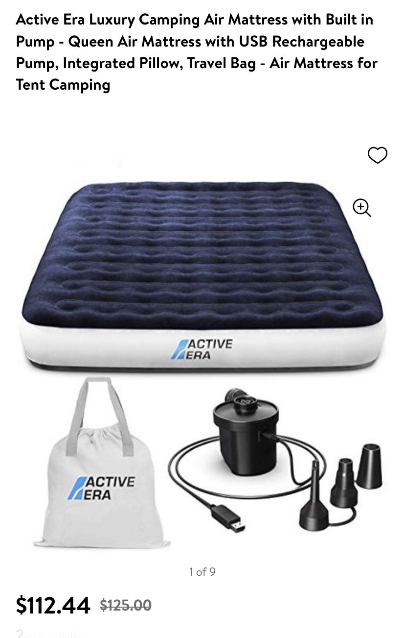 Active Era Luxury Camping Air Mattress with Built in Pump - Queen Air Mattress with USB Rechargeable Pump, Integrated Pillow, Travel Bag - Air Mattres