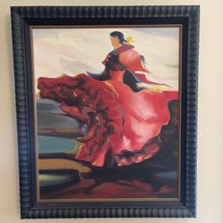 🎨 Vibrant Flamenco Dancer Painting – Framed, Large Wall Art 