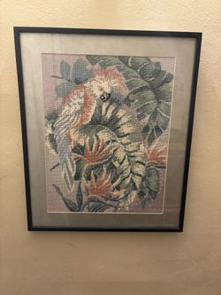 Vintage Cockatoo Parrot Needlepoint Rico-Gobelin W. Germany 24” X 20”