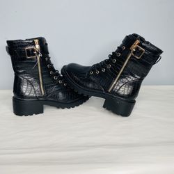 Catherine Malandrino Runner Croc Embossed Combat Black Boots Size 7.5  material: Man-made material (Faux Leather) Brand new without original box  100%