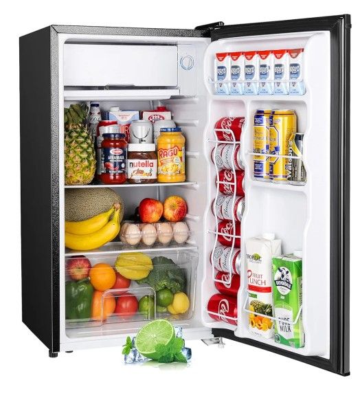 Upstreman 3.2 Cu.Ft Mini Fridge with Freezer, Single Door Mini Fridge, Dorm Fridge, Adjustable Thermostat, Mini Refrigerator for Bedroom, Office, Dorm
