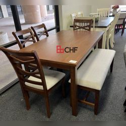 6 Pc Solid Wood Dining Table Set
