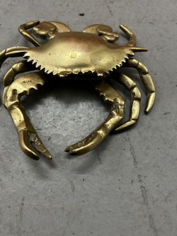 Vtg Brass Crab Ashtray Zodiac Symbol Jewelry Trinket Hinged Lid 6"