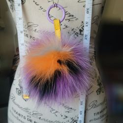 5 Color 6.5" Genuine Fur Pom Keychain 7.5 " Long + Freebie + Bonus Freebie 