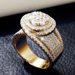 Luxury Women 925 Silver Filled, Gold Wedding Rings Cubic Zirconia Jewelry Sz 8