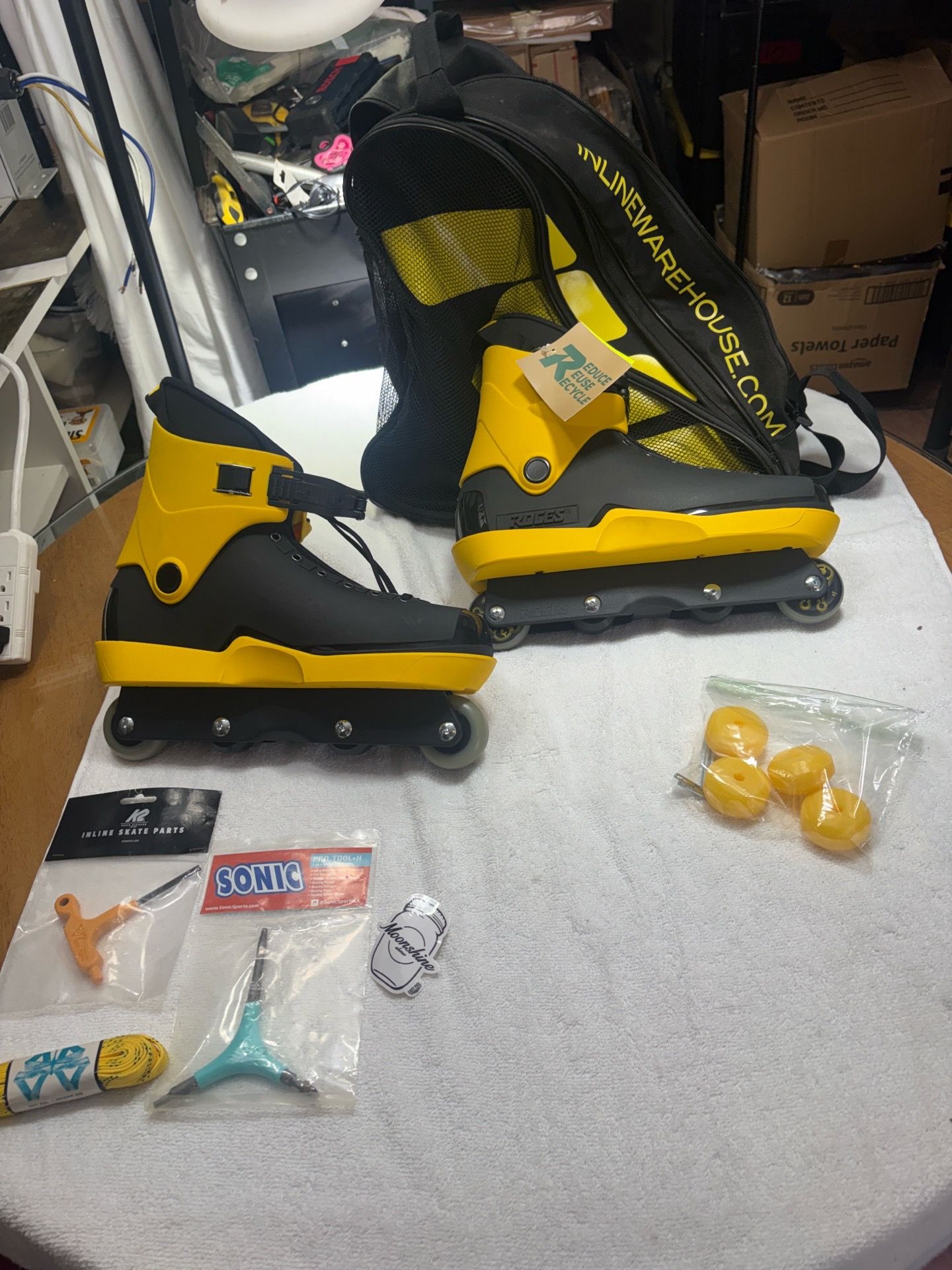Roces M12 aggressive inline skates in a black and yellow colorway, Size US 14