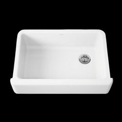KOHLER K-5827-0 Whitehaven Farmhouse Self-Trimming Undermount Single-Bowl Sink with Tall Apron, White 9.63 x 21.56 x 32.69 inches