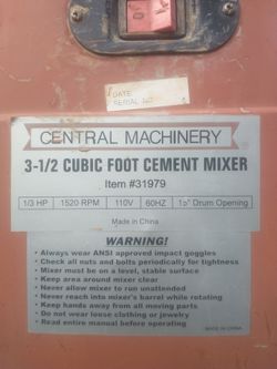central machinery concrete mixer