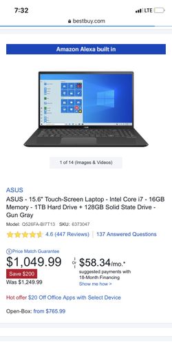Asus laptop i7 16GB RAM touch screen