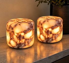 Pair of Calacatta Purple Marble Cordless Table Lamps – NEW/Open Box
