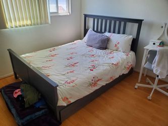 Queen size bed frame, mattress, drawers all included.