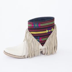 Short White Leather Fringe Boots