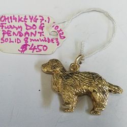 14K Yellow Gold Furry Dog Solid Pendant 8mm Thickness 3o× 20mm In Size 