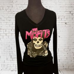 Misfits Long V Neck Black Shirt