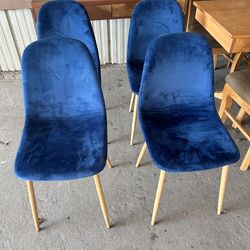 4 New Blue Velvet Chairs