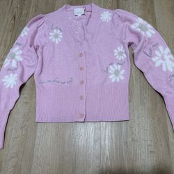 cinq a sept Pink Daisy Button-Front Cardigan Pink S