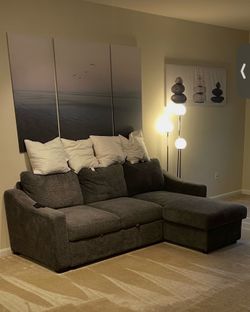 Coddle Aria Fabric Sleeper Sofa with Reversible Chaise and Storage, Gray