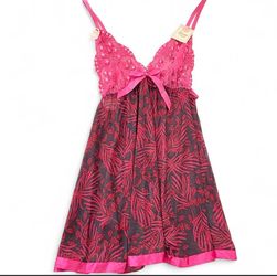 Spree Intimates pink floral slip dress with sequin details and bow. Size M
