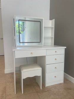 VANITY DESK WHITE WITH LED MIRROR