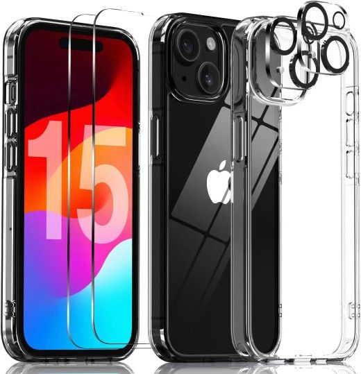 5 in 1 iPhone 15 Case with 2 Screen Protector + 2 Camera Lens Protector