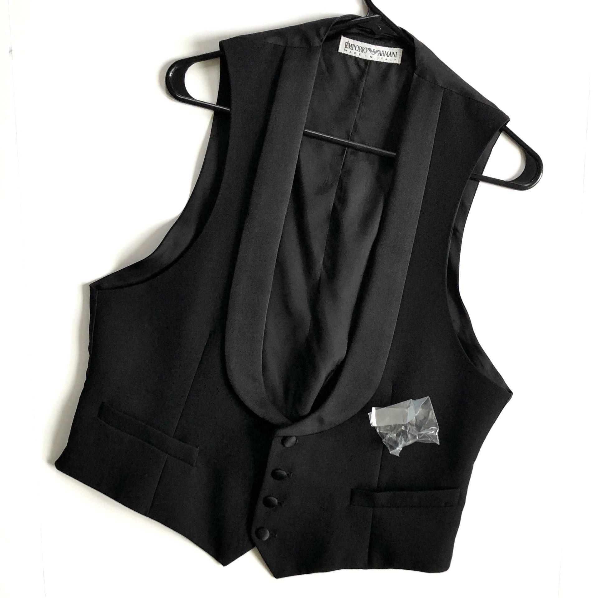Men’s Emporio Armani Formal Wool Pique Tuxedo Vest in Black (EUR 50 / US 40 Medium)