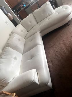 Beautiful Sofa love seat sectional with small chaise. White Faux. 2 piece