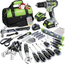WORKPRO Home Tool Set with Power Drill, 157PCS Power Drill Sets with 20V Cordless Lithium-ion Drill Driver, Home Tool Kit for All Purpose, Cordless Dr