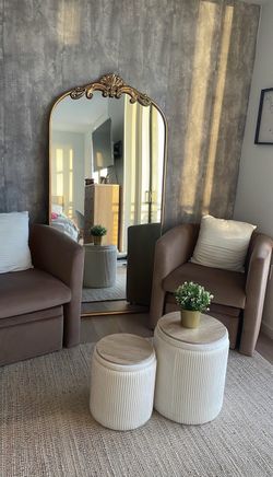 1 Velvet Barrel Accent Chair with Storage Ottoman