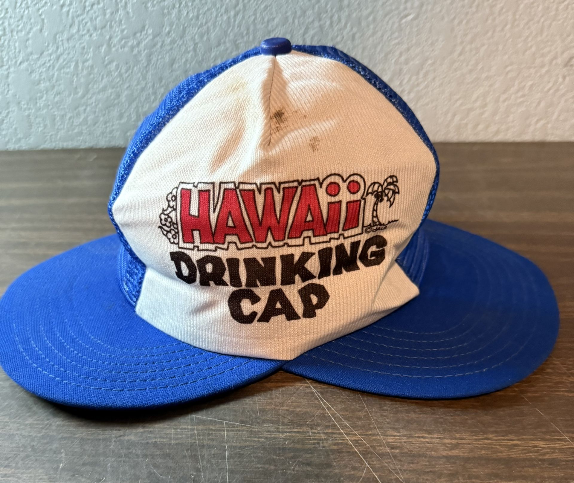 Vintage Double Billed Novelty Trucker Snap back hat Blue Hawaii drinking Cap