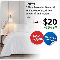 New 3 Piece Seersucker Oversized King Comforter 120x120 White