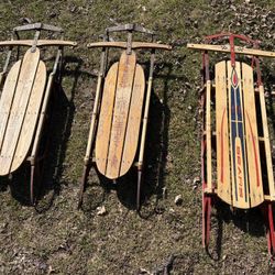 3 Antique Wood Children’s Snow Sleds