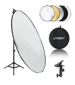 UTEBIT 31 Inch (80cm) Light Reflector Stand Kit Diffuser 5 in 1 Collapsible Multi Disc with Bag, 48 Inch Light Stand, Photography Reflector Holder-Tra