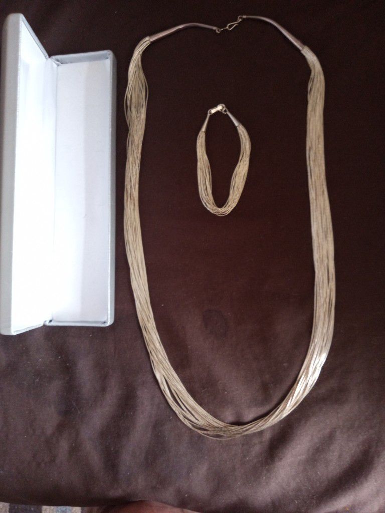Ladies Unique Silver Stranded Necklace And Matching Bracelet