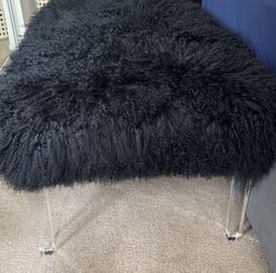 Ottoman - Faux Fur - Black