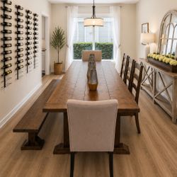 Free Delivery - Solid Wood Farmhouse Dining Set – Bench + 5 Chairs (Seats 8+)