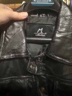 Vintage 90s M Collection Black Patchwork Leather Jacket Trucker Biker Style