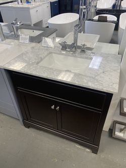 Grab It Before It’s Gone! Boca 36” Espresso Bathroom Vanity W/ A Carrara Marble Top!