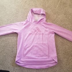 Adidas girls Medium 10/12 hoodie. Light weight pinkish lilac color. Active wear.
Great condition, thumb holes